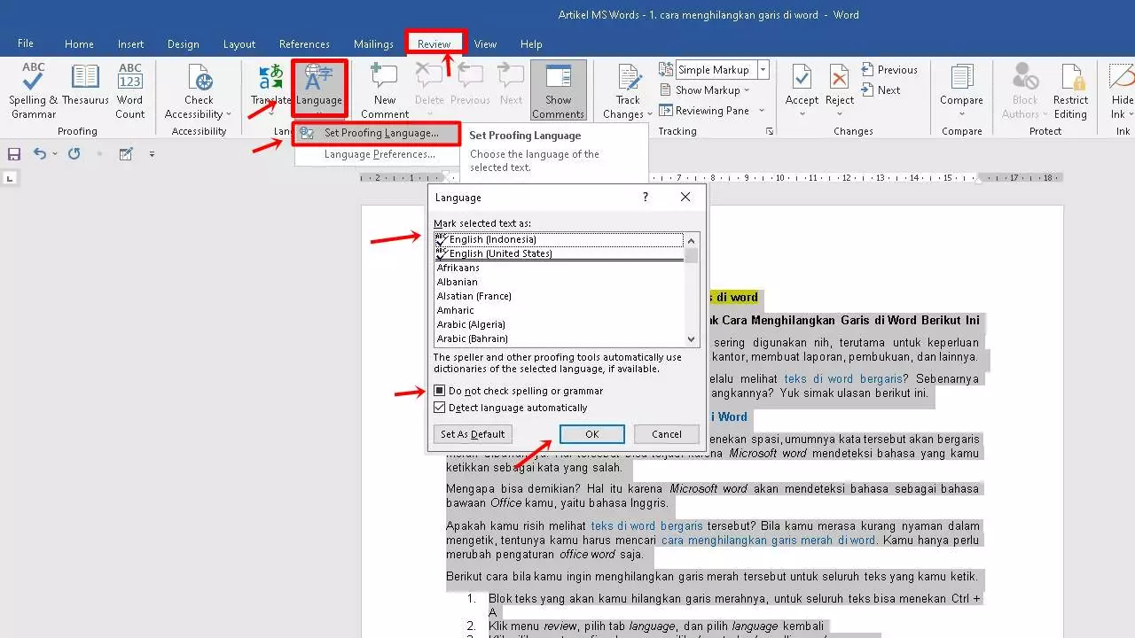 Cara Menghilangkan Garis Merah di Word: Solusi Atasi Kesalahan Tanda Bahasa